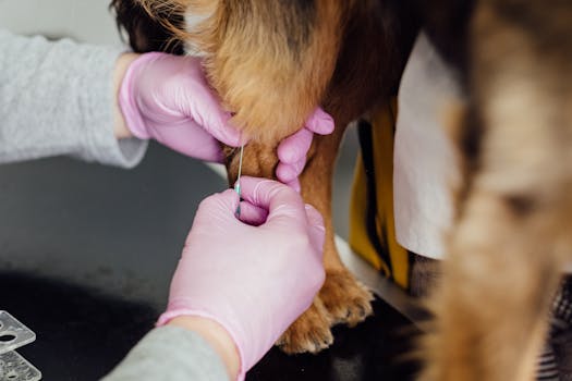 Harnesses for Dogs with Special Needs: A Comprehensive Support Guide Close-up of a veterinarian injecting a dog's leg indoors, focusing on care and precision.